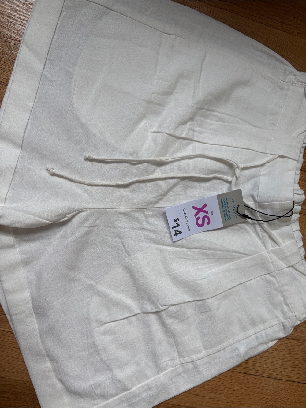 Primark White Drawstring Linen-Blend Shorts - XS